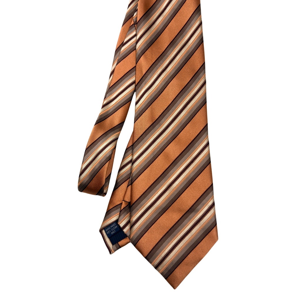 Henry Jacobson Tie OS Mens Silk Diagonal Stripe Handmade Orange Brown